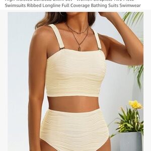 Cream Ribbed Bandeau Bikini Set (New )